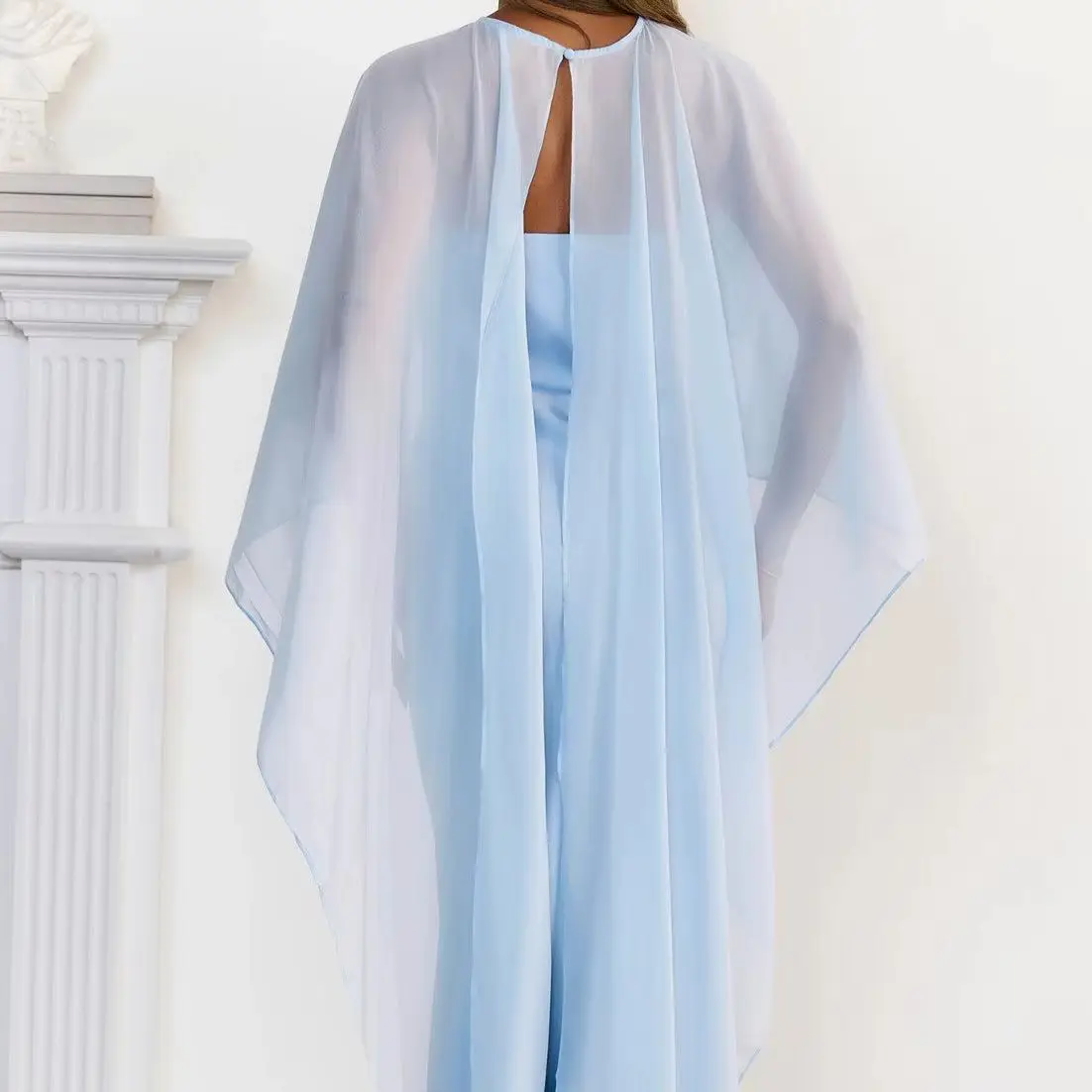 Short front and long back chiffon shawl round neck bride wedding sun protection shirt chiffon shawl image 2