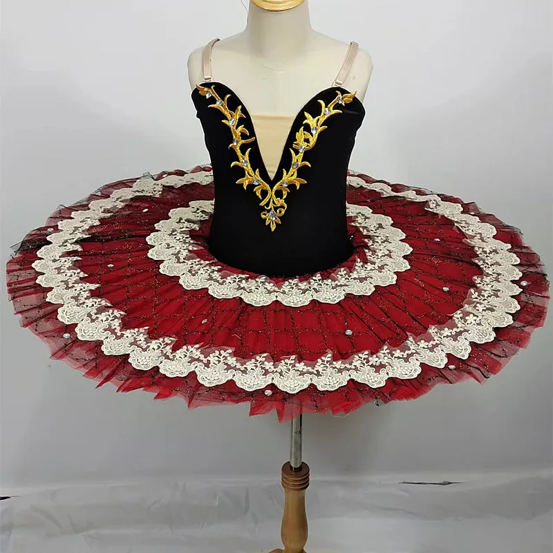 Children's Esmirada Tutu Dress Ballet Tutu Girls Red Black Don Quixote Pancake Swan Lake Ballerine Femme Costumes With Hoop