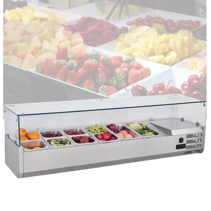 High-capacity Table Top Pizza Fruit Food Showcase Cabinet Fruit Salad Vegetable Salad Refrigerated Display Cabinet