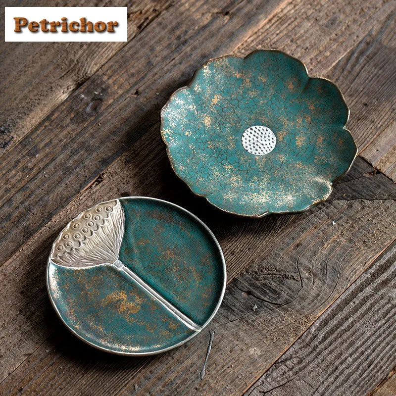 Evergreen Glaze Gold Silver Colour Pot Bearing Holder Teapots Heat Insulation Pad Dry Brew Table Tea Tray Coasters Tableware