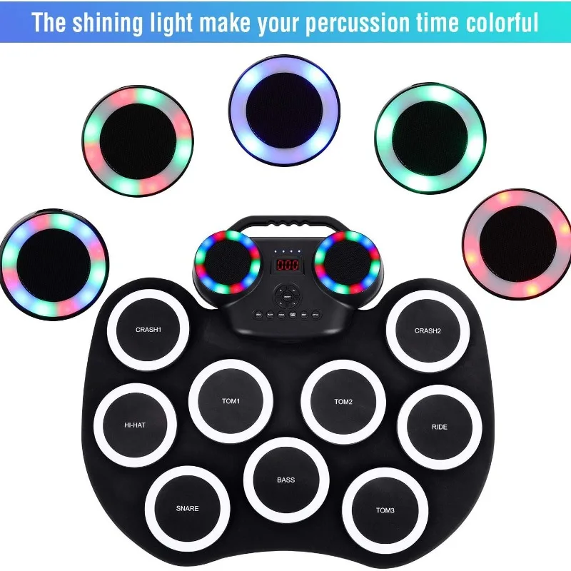 Portable electronic drum, hand-rolled electronic drum, flashing Bluetooth drum kit, built-in lithium battery, with speaker