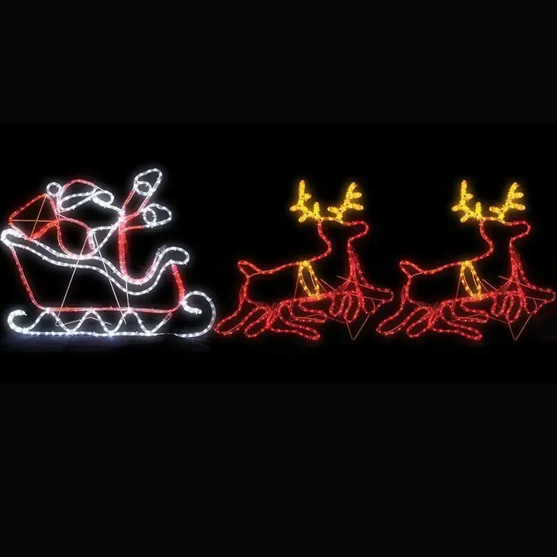 Outdoor Holiday LED Santa Reindeer Sleigh  Motif Led Christmas Deer Light