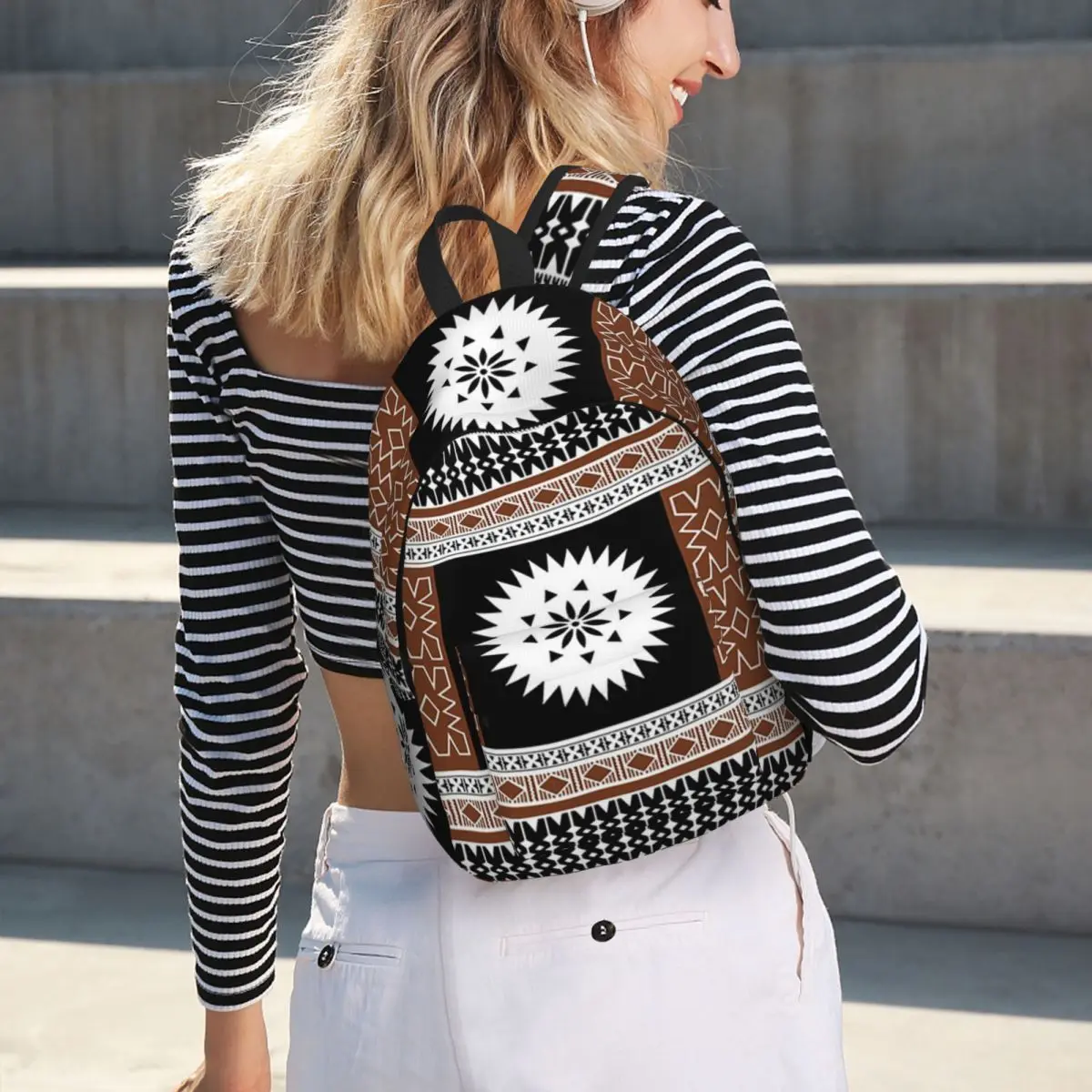 

Fiji Kesakesa Designs- Tapa Masi Ethnic Backpack Hot Sale Daypack Large Capacity BookBag School Bag Shoulder Bags for Men Women