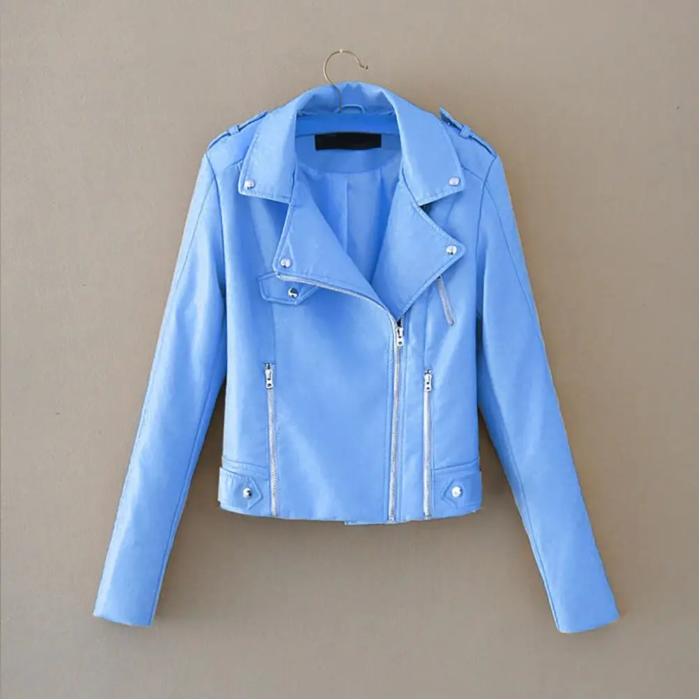 Classic Women Jacket Slim Fit Motorcycle Jacket Zipper Biker Faux Leather Jackets Coat  Windproof