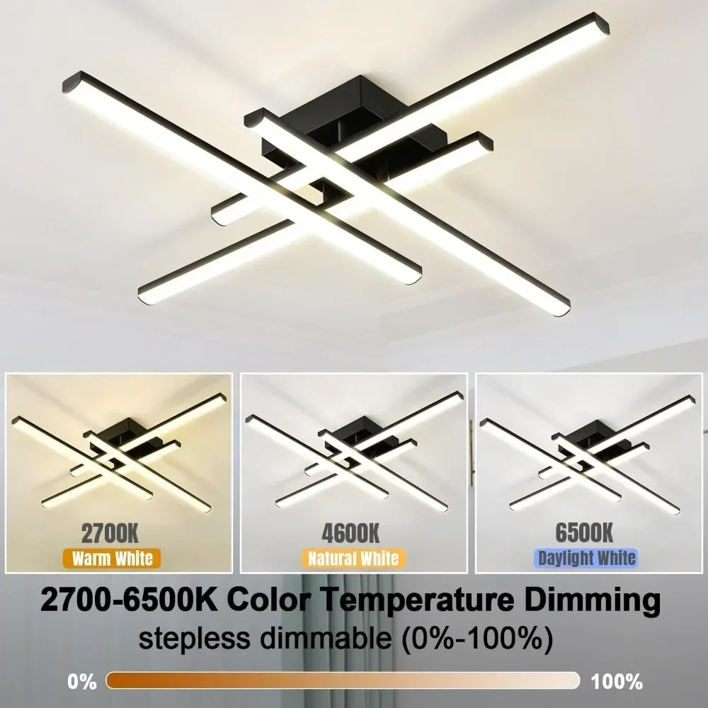 Modern LED Ceiling Light Fixture Dimmable Close To Ceiling Light with Remote Control Black Flush Mount Chandelier