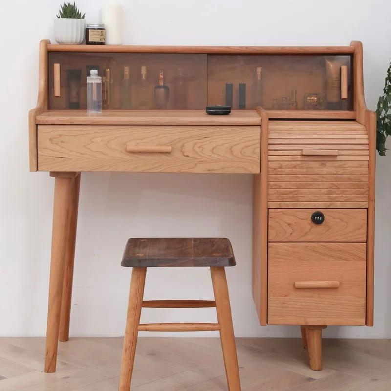 

North American dresser cherry wood multi-functional log cosmetic cabinet light luxury dressing table
