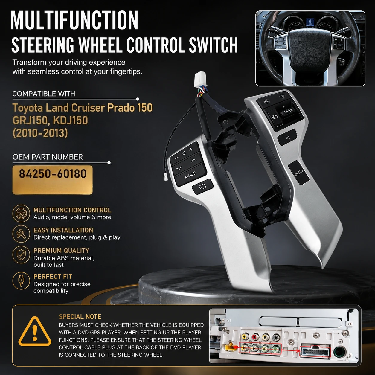 

NEW Multifunction Steering Wheel Control Switch For Toyota Land Cruiser Prado 150 GRJ150 KDJ150 2010-2013 84250-60180 IN STOCK
