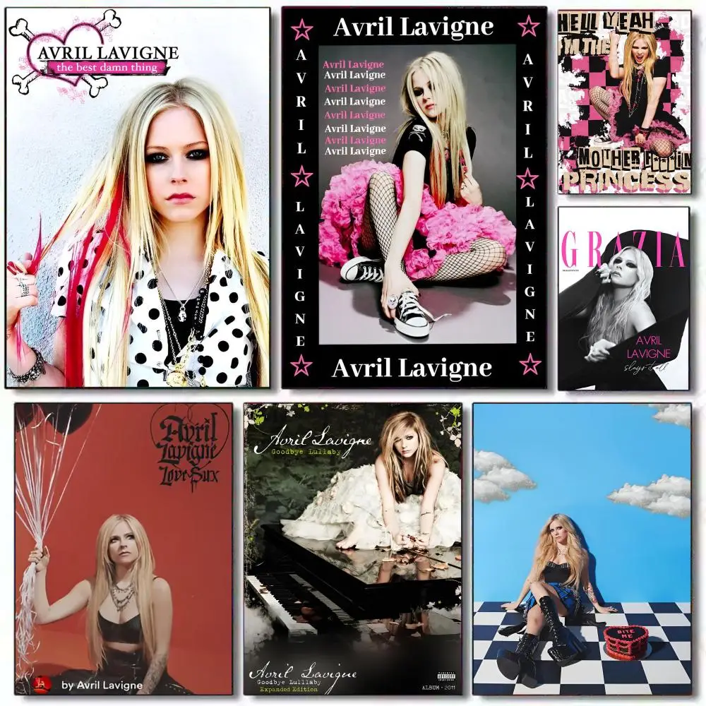 Poster HD PVC Self Adhesive Wall Art - Waterproof Reusable For Home Office Cafe Star Singer Avril Lavigne