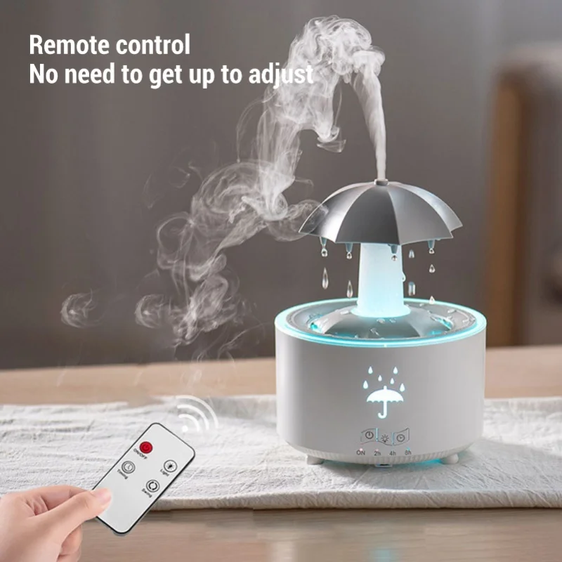 Rotating Umbrella Humidifier 300ML Water Drip Effect Aromatherapy Essential Oil Diffuser With 7 LED Lights Timer 100-240V