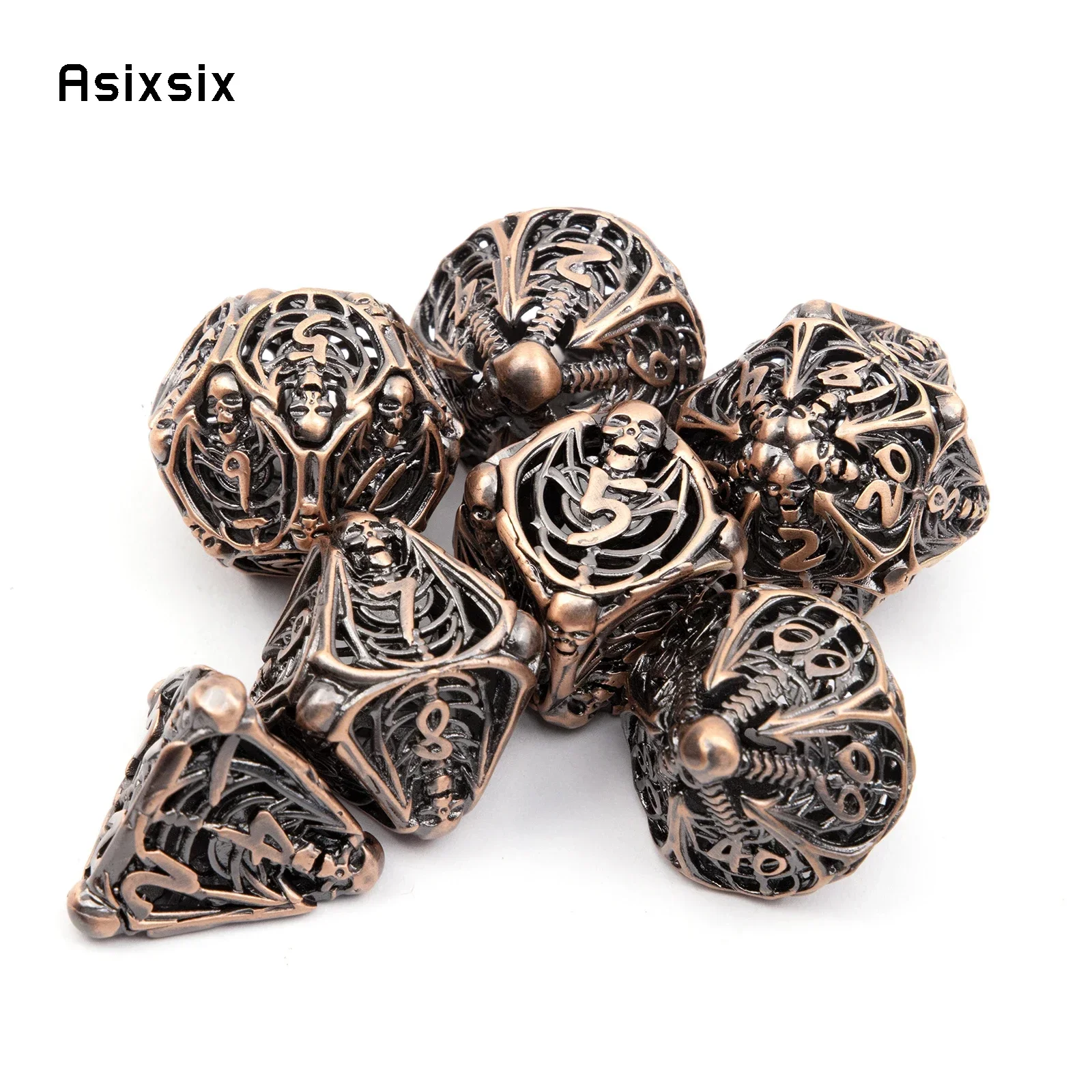 

7 Pcs Coppery Skull Hollow Metal , Dnd Dice Set Perfect For Card Games Board Games For Critical Role, Rpgs, D&D