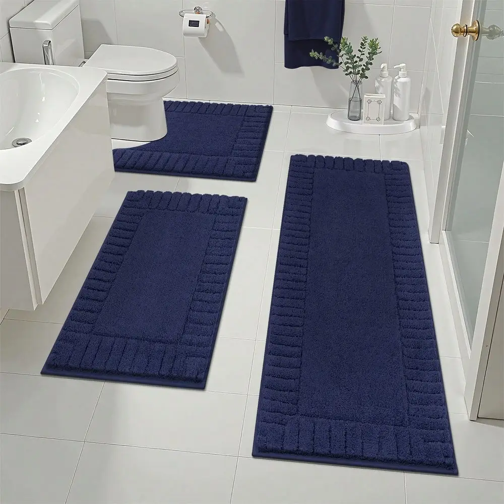 

3 Piece NonSlip Shaggy Bath Set, Microfiber Ultra Soft Absorbent Bathroom Mats With U-Shaped Mat