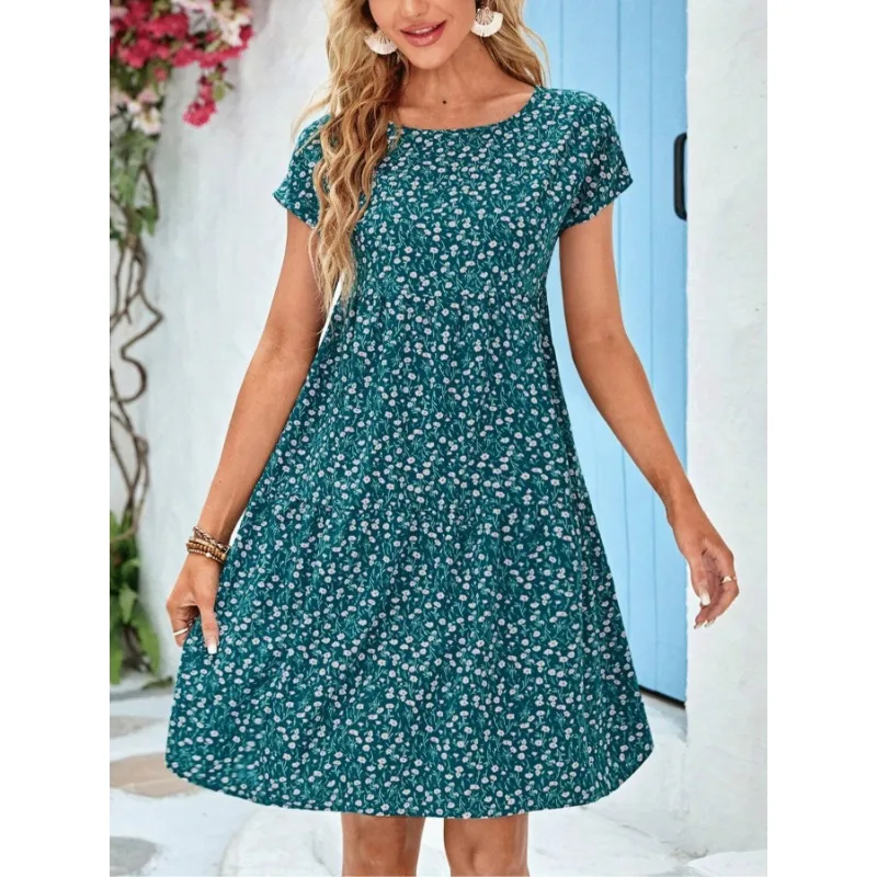 Robe décontractée à manches courtes pour femmes, grande taille, nouvelle mode, adaptée aux déplacements quotidiens, col de jardin imprimé complet du corps