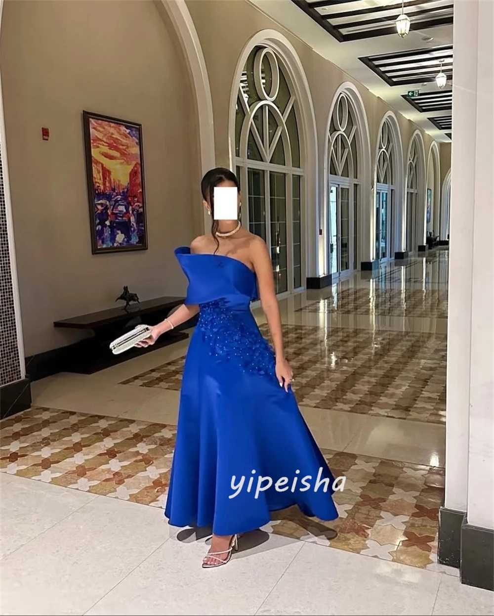 ชุดเดรสแฟชั่นสั่งตัด ผ้าเจอร์ซีย์ประดับคริสตัล งานฝีมือรูปดอกไม้ ทรงเอไลน์ สายเดี่ยว ความยาวปานกลาง ชุดราตรี มีหลายขนาดให้เลือก ดีไซน์เซ็กซี่