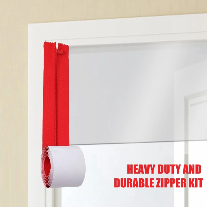 4Pcs Dust Barrier Zipper, 7Ft X 3In Self-Adhesive Tarp Double Zipper Instant Door Dust Protection With Sheeting Cutter