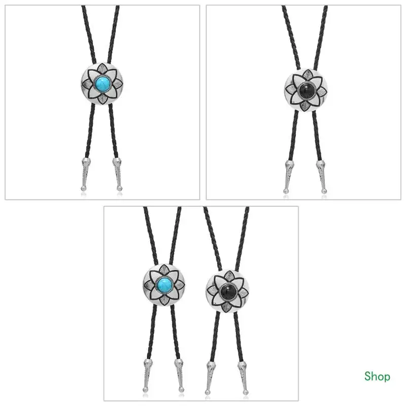 

Dropship Cowboy Hat Pendant Metal Flower Stone Necklace Bolo Tie Jewelry Accessory