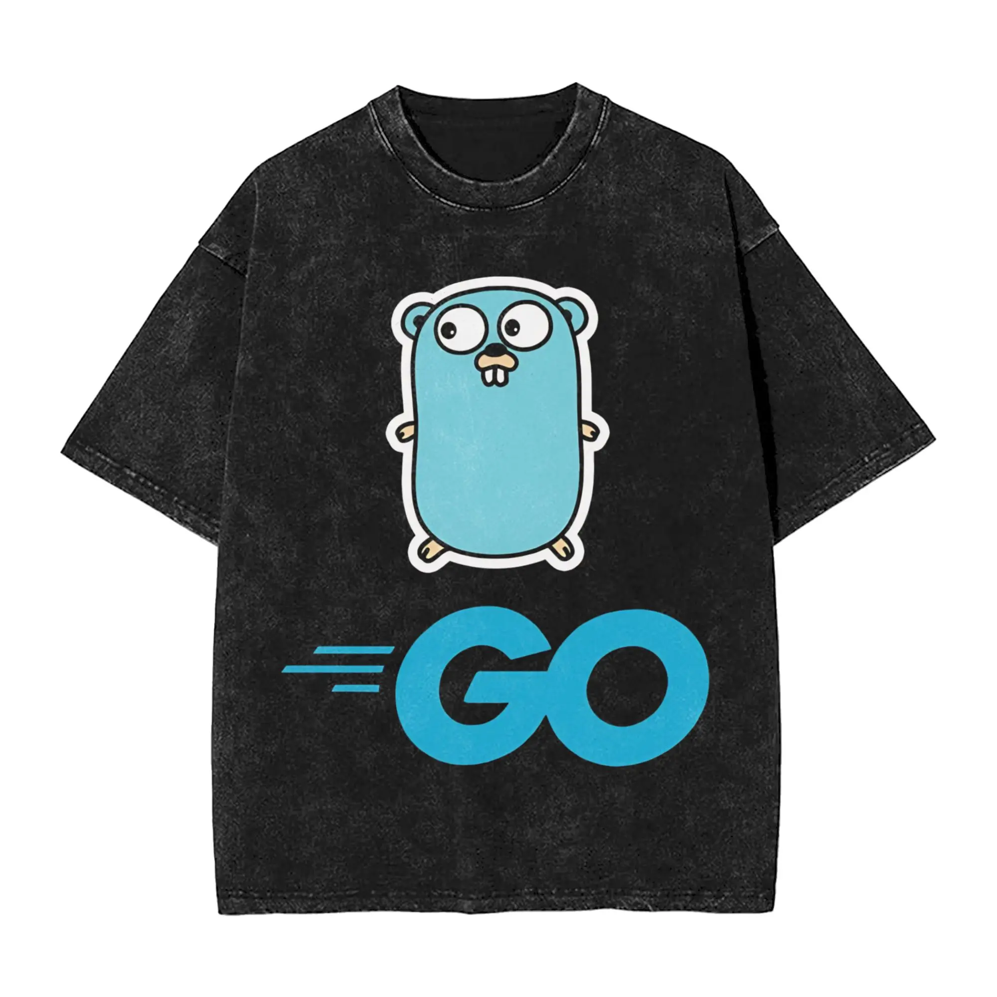 Golang Gopher programming language  T Shirt Hip Hop Washed Cotton Street T-Shirt  Novelty for Men Women Streetwear Printed Tees
