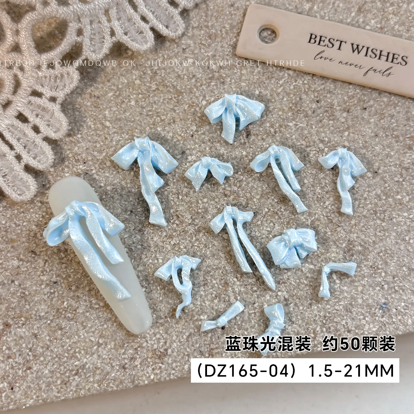 Nieuwe zachte gesneden strik nagelaccessoires gemengd roze blauw lint stropdas nageldecoraties