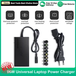 96W Universal Laptop Power Charger AC Adapter with 8 DC Jack Plug Converters 12V to 24V Adjustable Portable Charger EU/US Plug
