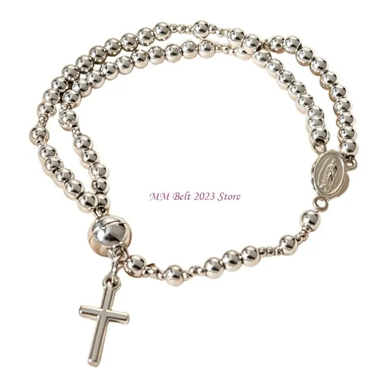 49ME Crosses Pendant Rosary Bracelet Christian Prayer Beads Fashion Jewelry Gift