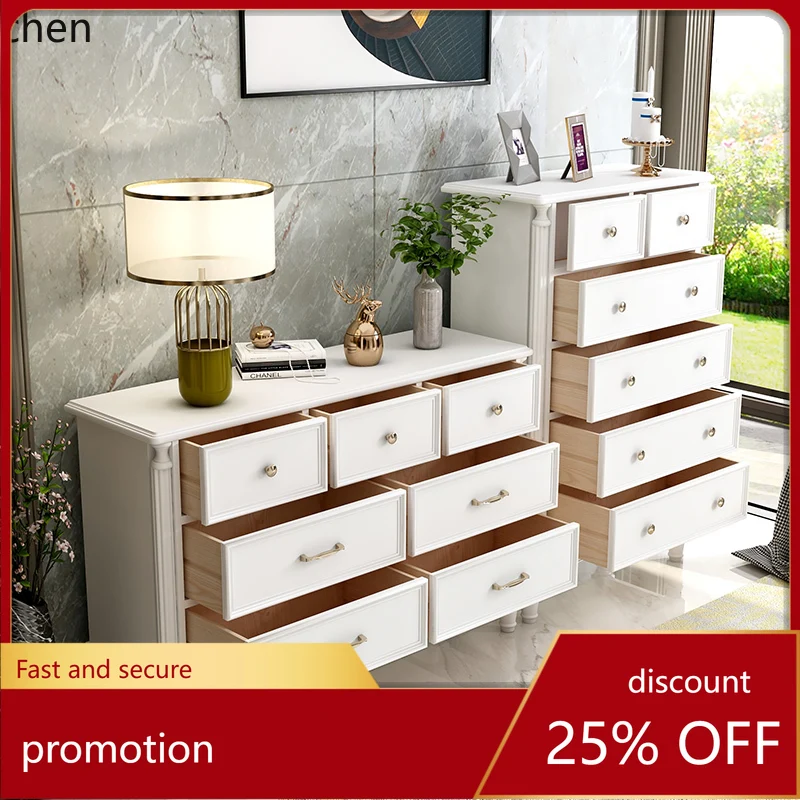HT solid wood seven-chest cabinet, living room simple drawer locker, European-style fully equipped storage chest of drawers