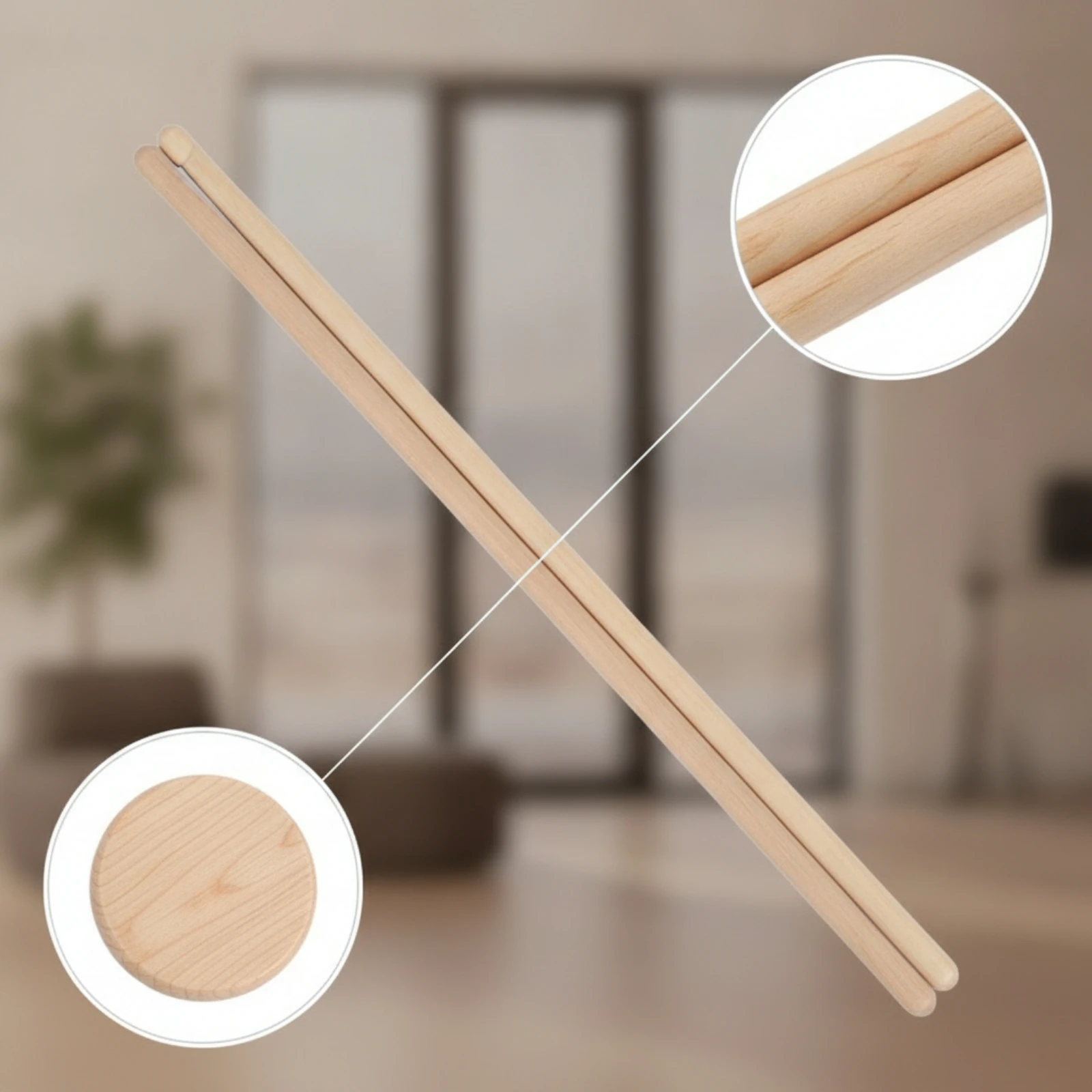 Wooden Drumsticks Natural Finish Pair of Drumsticks Drumming Sticks Lightweight Comfortable Grip for Drummers, Practice
