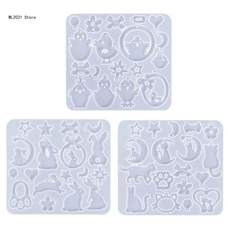 Cute Cat Rabbit Silicone Mold DIY Crystal Earrings Pendant Charm Mould UV Epoxy Resin Molds Keychain Jewelry Making Tool