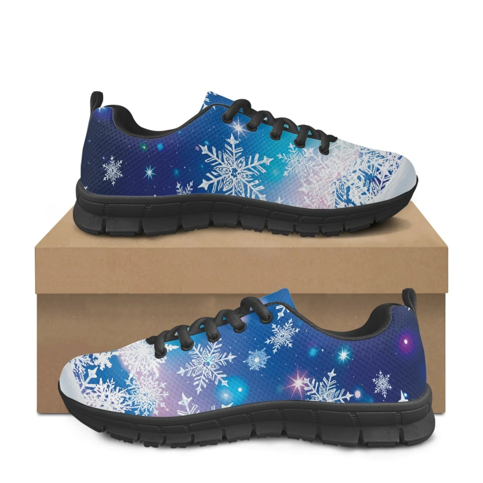 Coloranimal Snowflake Winter Art Women Athletic Work Shoes for Standing All Day Shock-Absorbing Athletic Shoe for Travel