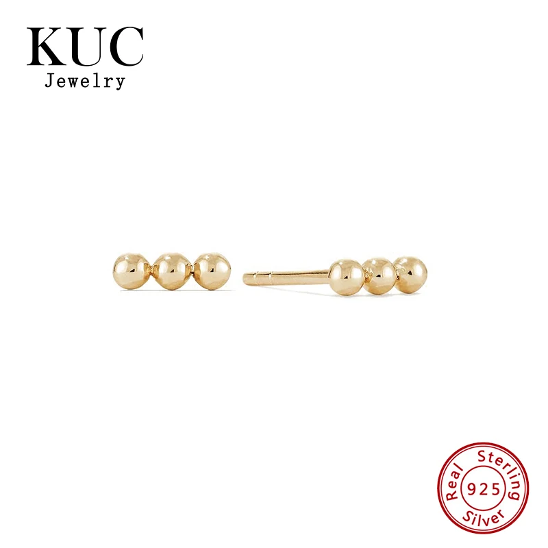

Classic Vintage Fashion Fine Jewelry Stud Earrings 925 Sterling Silver Round Sphere Bar Stud Beaded Earrings