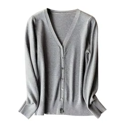 Women's Long SleeveV-Neck Lightweight Knit Sweater Open Front Cardigan Button Loose Outerwear