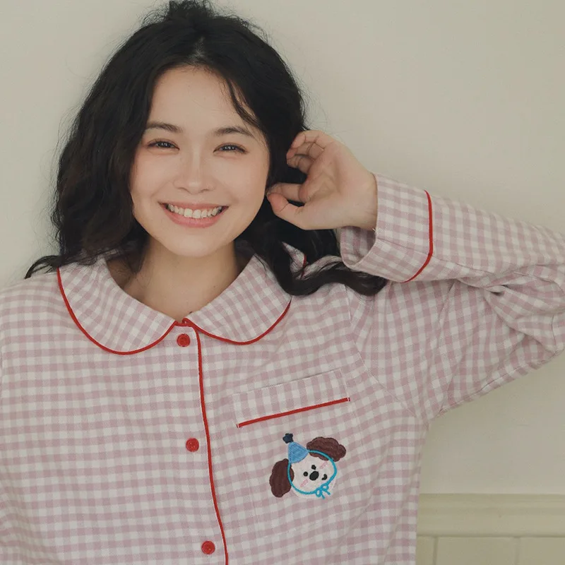 

Thickened Pure Cotton Pajamas Set for Women Winter Home Clothes Sleepwear Long Sleeve Flannel Fabric Cartoon Print Comfortable