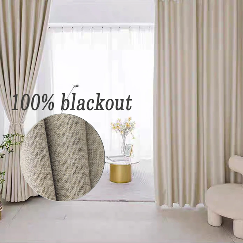 Asazal Linen Blackout Curtains for Living Room Bedroom High Quality Full Shading Decoration Luxury Modern Opaque Window Drapes