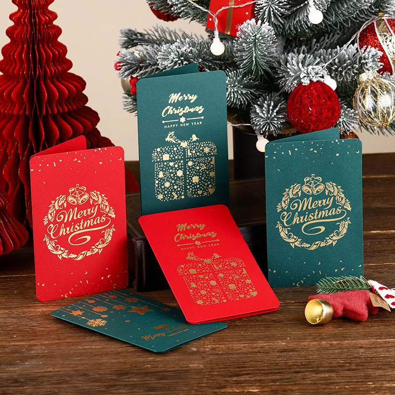 

10PCS/lot Vintage Christmas Stamping Greeting Card Blessing Message Card Business Creative Thanksgiving Greeting Card Red Green