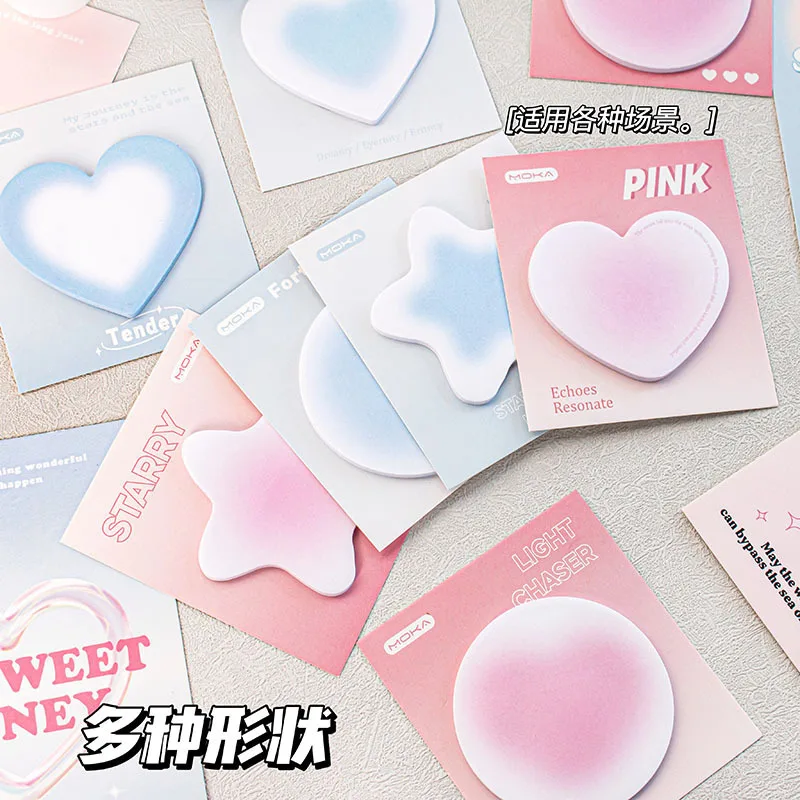 1 Piece Creative Design Gradient Color Sticky Note Sweet Heart Star Round Shape Scrapbooking Memo Pad Kawaii Student Notepad