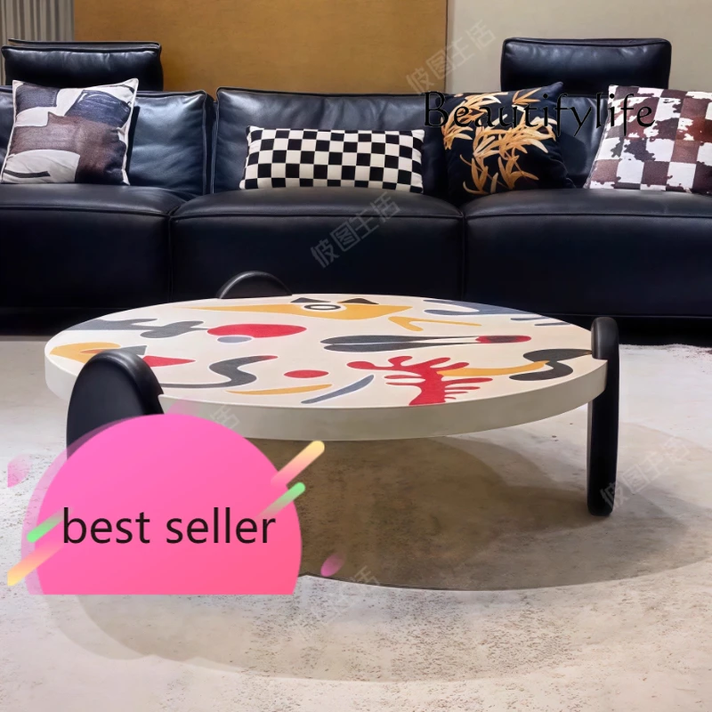 

Tr Italian minimalist hand-painted art coffee table medieval solid wood creative graffiti small apartment light luxury edge tabl
