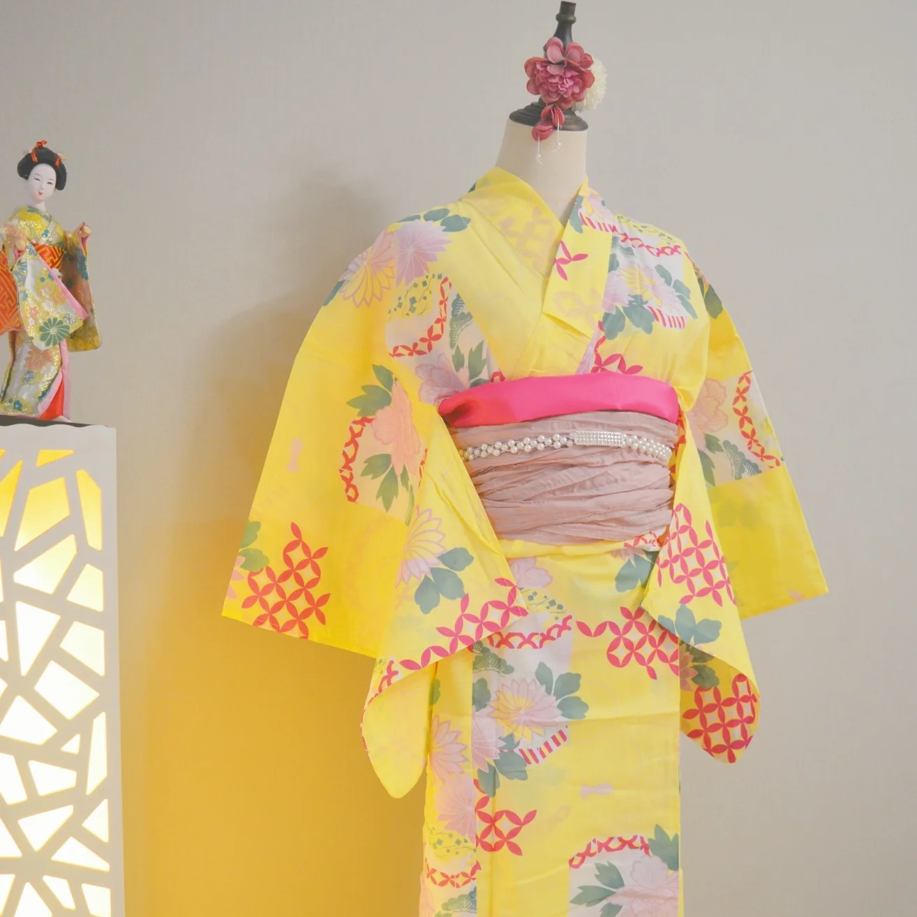 Traditional Yukata Kimono Cotton Linen Material Girl's Dress Daily Stage Performance Wedding Celebration Suitable for All Sea...
