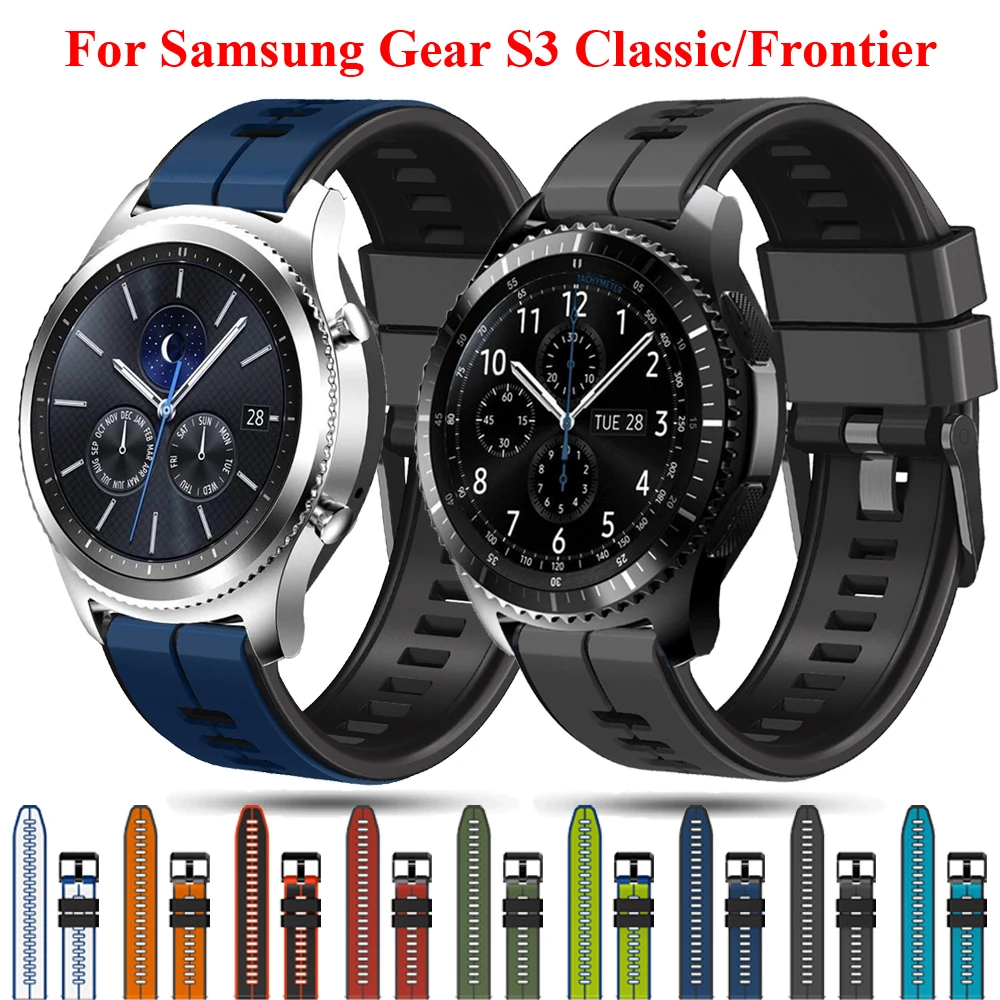Pulseira de silicone para relógio inteligente, pulseira, pulseira para Samsung Gear S3 Classic Frontier, Galaxy Watch 3, 45mm, 46mm, 22mm