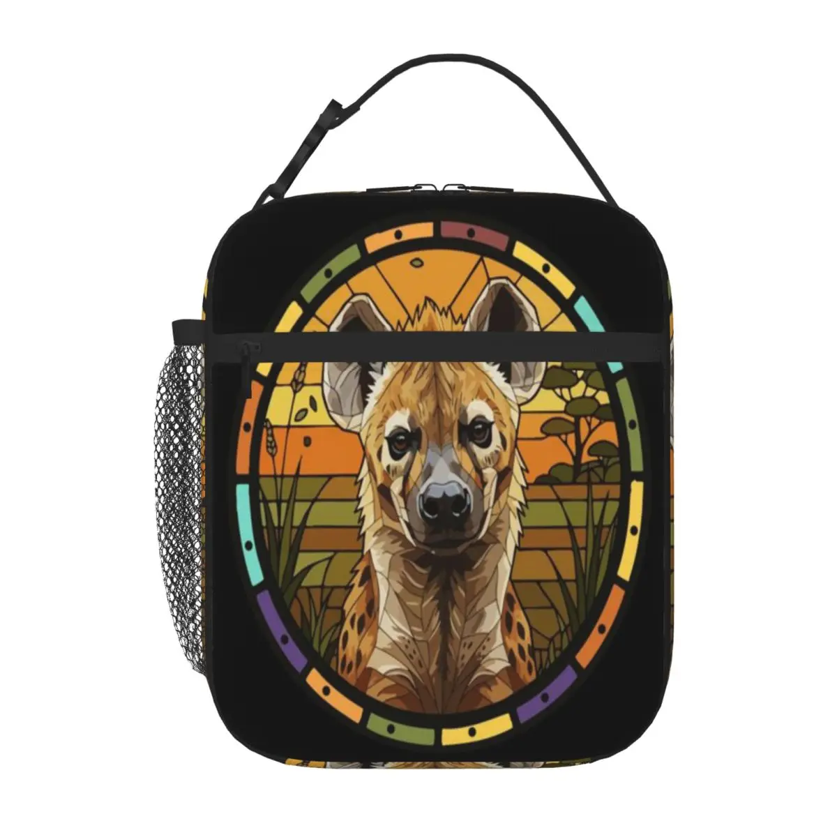 Bestselling Hyena Stained Glass Art African Safari Wildlife Compact Style Meal Prep Bag Mountain Trip Insulated Lunch Bag