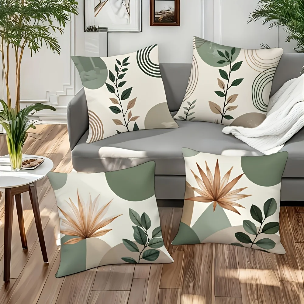 1PC 2D Flat Boho Sage Green Tropical Leaf Throw Pillow Covers Modern Neutral Geometric Botanical Cushion Cases for Home Sofa