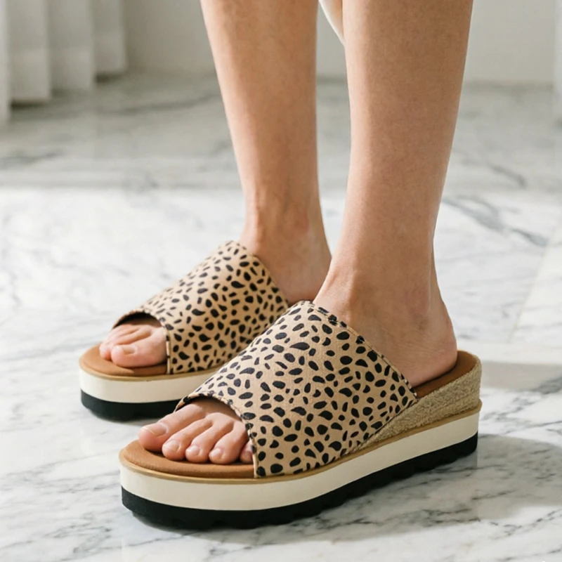 

Women Wedges Platform Slippers High Heels Shoes Leopard Sandals Fashion Sport Open Toe Shoes Casual Flip Flops Lady