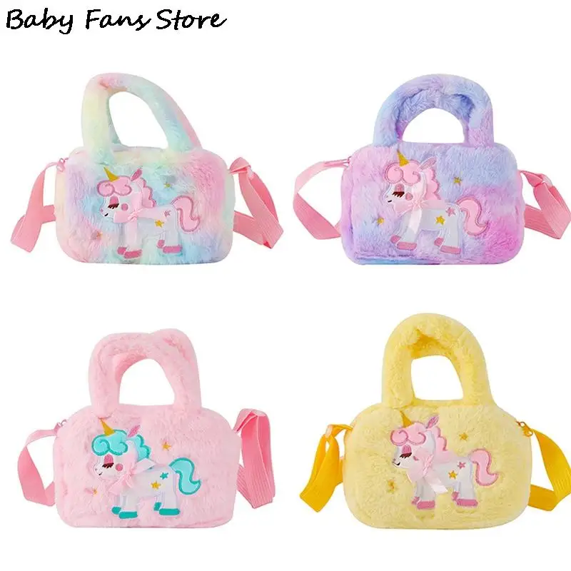 Plüsch gefüllte Schulter Geldbörse Kinder Einhorn Umhängetaschen Mädchen schöne Brieftaschen Mini Handtaschen Kinder Winter Party Riemen Taschen