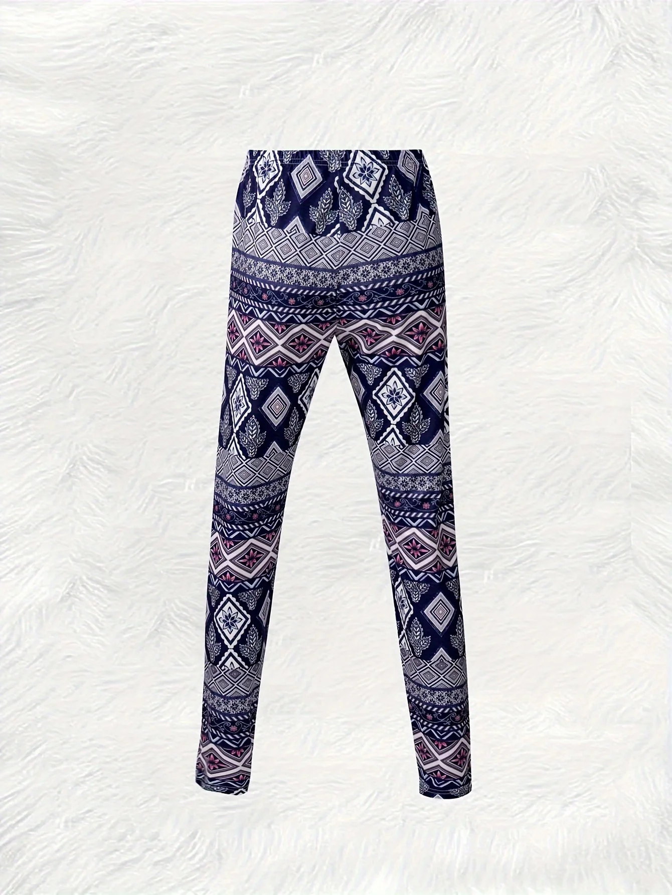 Women's Purple Tribal Geometric Print Leggings Casual Stretchy Boho Pattern Pants