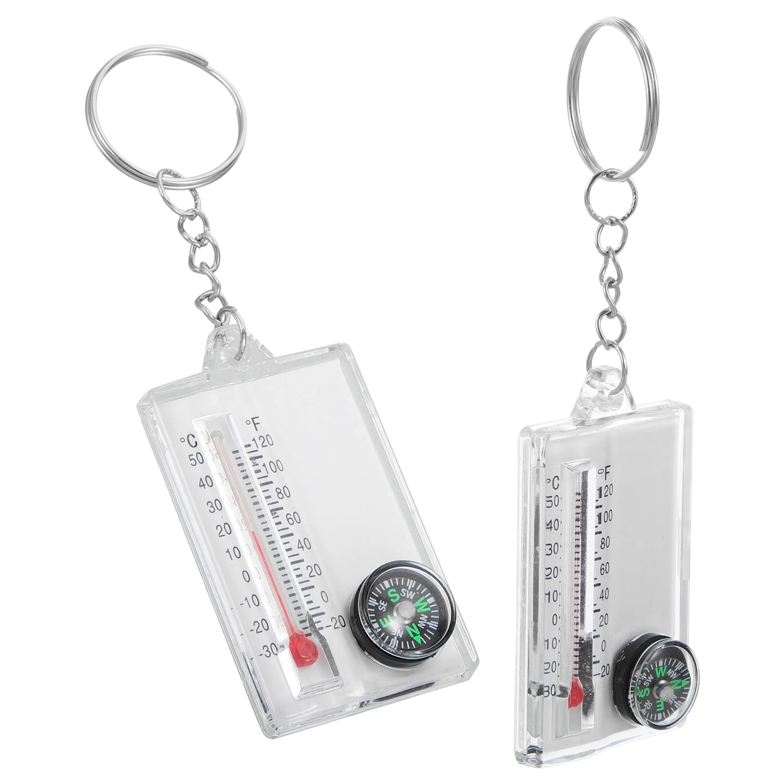 

2pcs Mini Compass Keychain Thermometer Hiking Carabiner Stainless Steel Outdoor Camping Adventure Small Pocket Survival