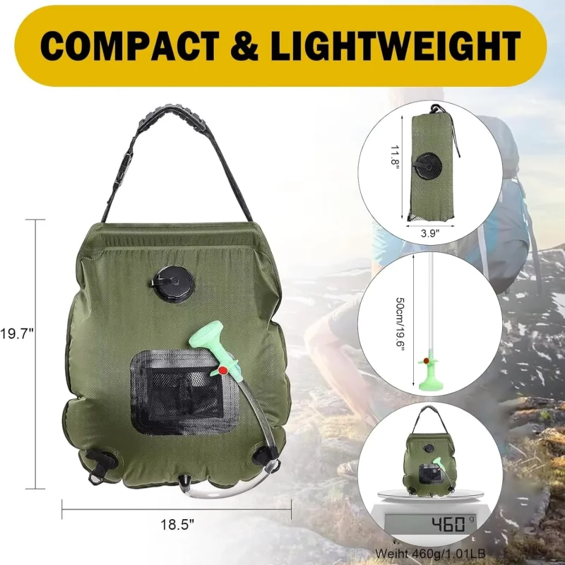

High Efficiency Solar Heating Shower Bag 20L AOTU Portable Camping Bath Bag with 1.9m Hose Removable Shower Head for Outdoor Eme