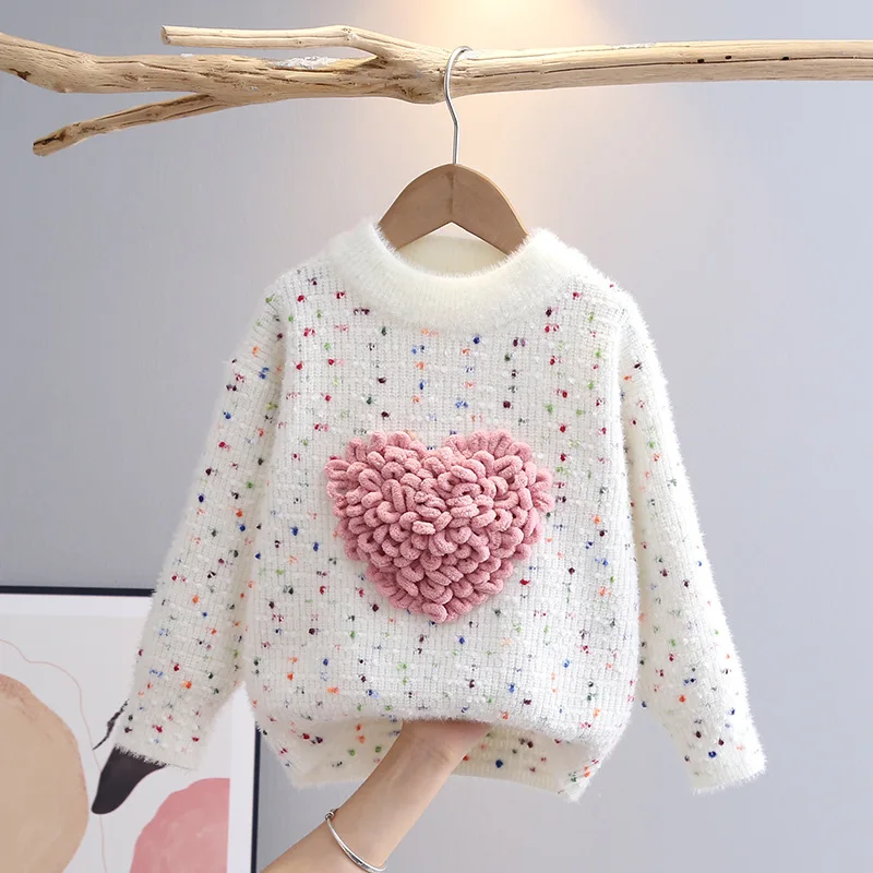 Girls Sweaters Coat Three-Dimensional Love Knitted Cardigan Jacket Autumn Winter Baby Girl Clothes Korean Kids Clothing 2-10Y