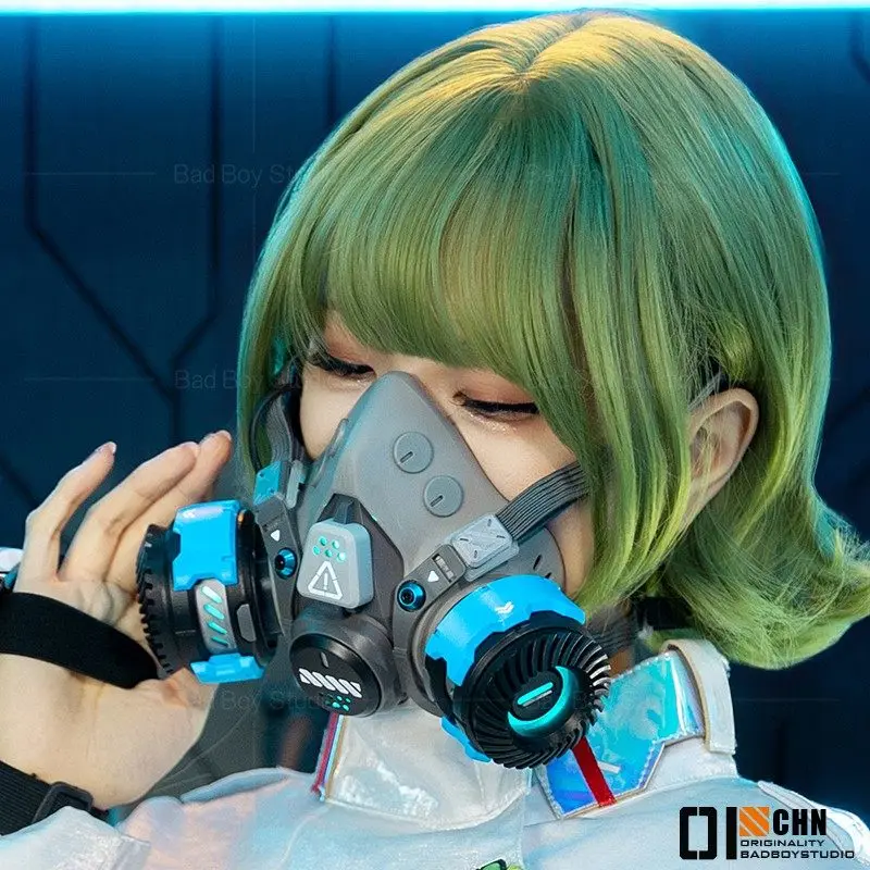 Anime Cyberpunk LED Luminous Glasses Mechanical Mask Technology Sci-fi Sense Cos Props Mecha Machine Tactics 03 Black view 4