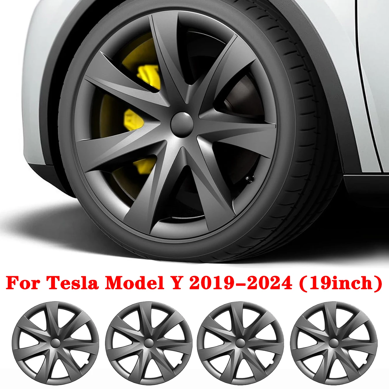 4PCS 19inch Hubcaps For Tesla Model Y 2024-2019, NEW Style Wheel Covers Replacement Support Range Improvement Rims Protector