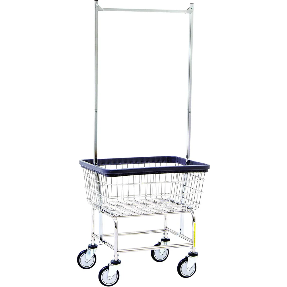 Commercial Wire Laundry Cart with Double Pole Rack, 2.5 Bushel, Chrome Thickened and reinforced handcart