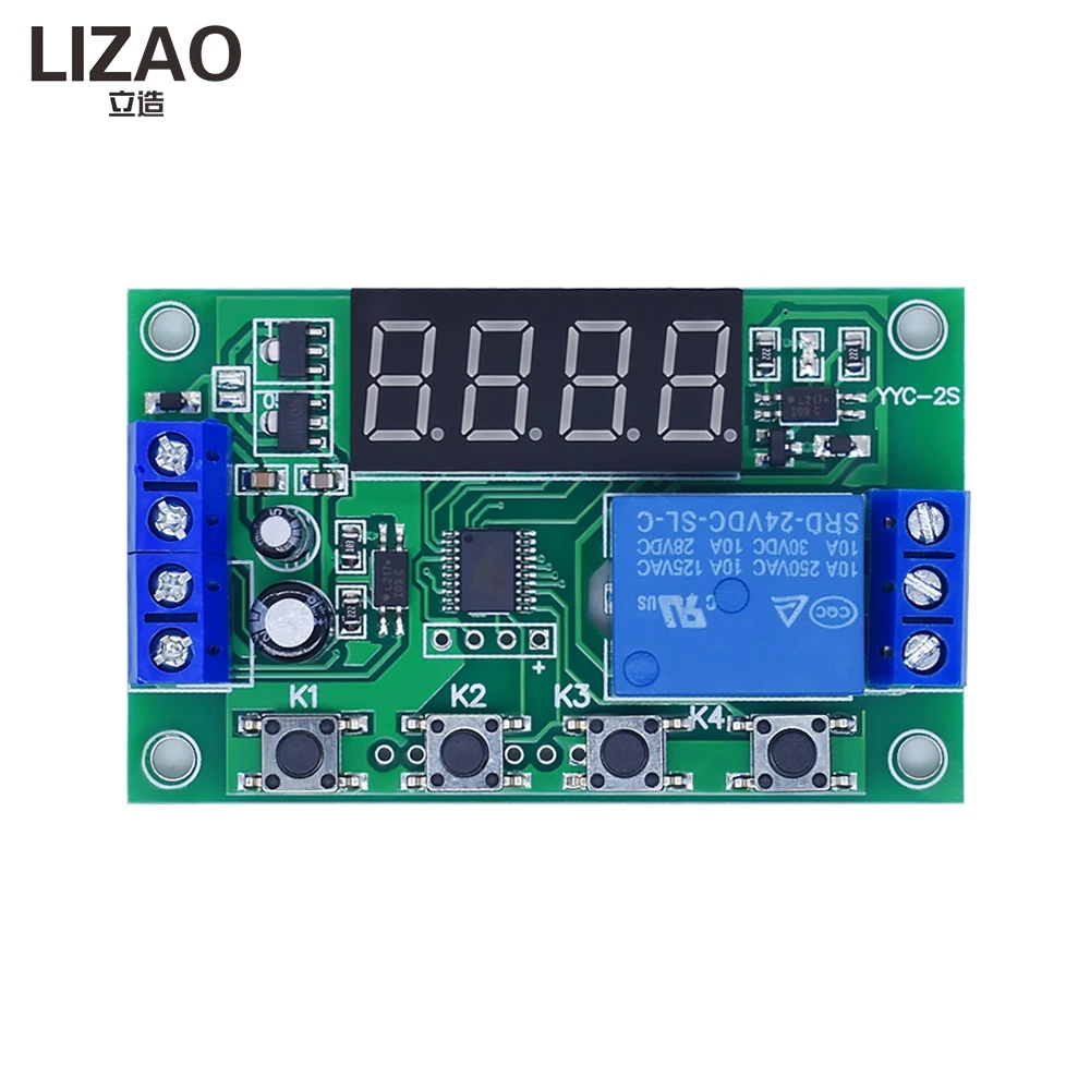 YYC-2S Time Delay Relay Control Board, LED Display Fixed Time Decoupling Module, 5V-24V Adjustable Cycle Timing Switch for DIY