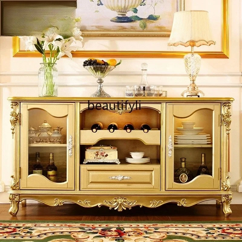 

European side cabinet full solid wood carving flower villa restaurant, multi-functional locker tea cabinet