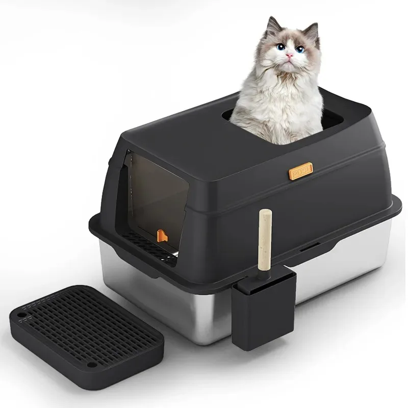 

Stainless Steel Cat Litter Box Large Capacity Fully Enclosed Sandbox Pet Toilet Removable Cat Bedpan Deodorant Pet Products